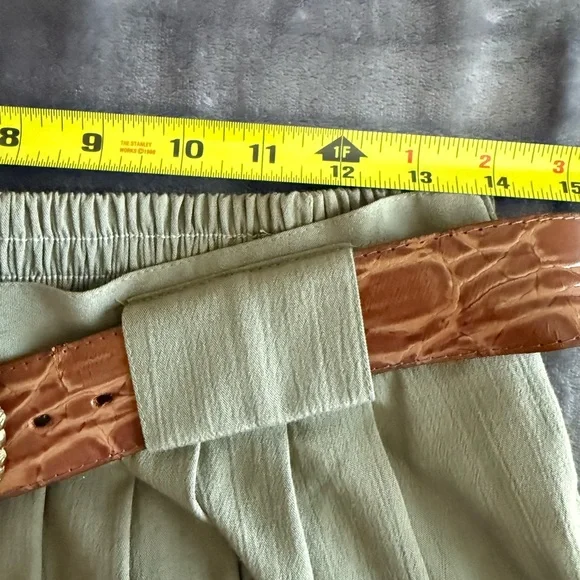 Vintage Belted Pleated Midi Skirt 16 Olive Green Pull On 90's Old Money Academia - Picture 10 of 10